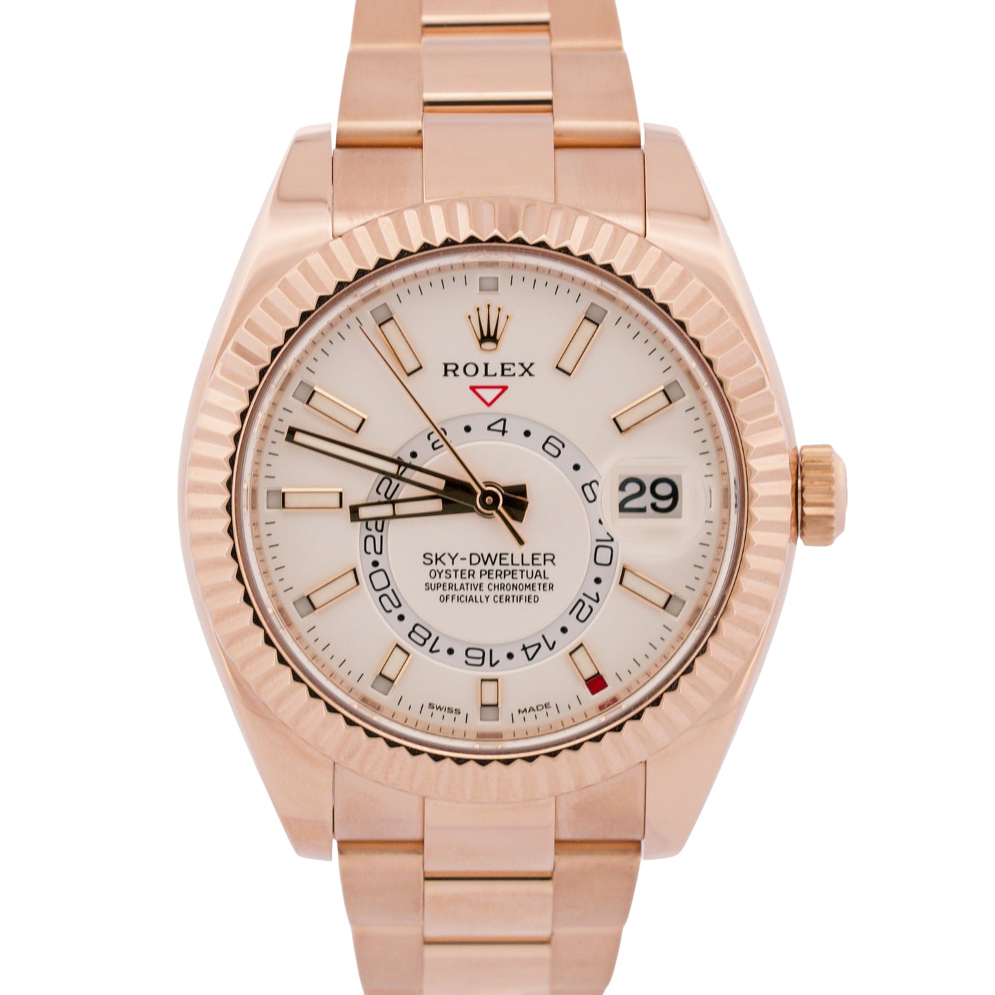 2021 PAPERS Rolex Sky-Dweller WHITE 18K Rose Gold OYSTER Fluted 42mm 326935 BOX