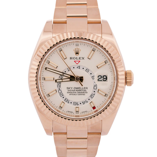 2021 PAPERS Rolex Sky-Dweller WHITE 18K Rose Gold OYSTER Fluted 42mm 326935 BOX