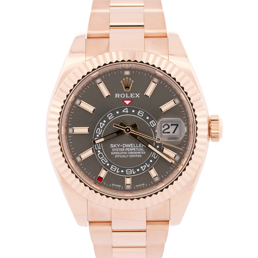 2023 Rolex Sky-Dweller 18K Rose Gold Slate Rhodium Oyster 42mm 326935 Box Papers