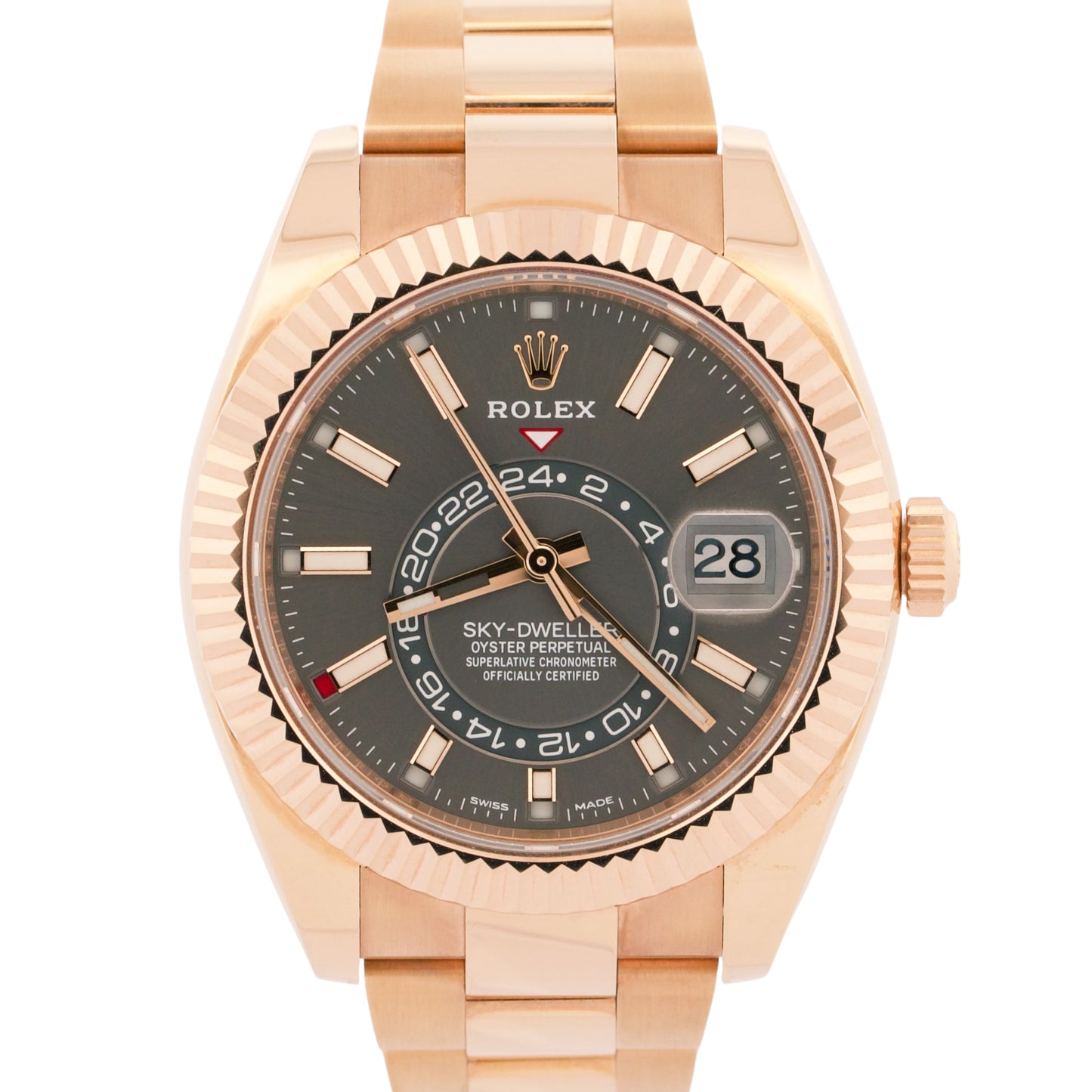 2016 Rolex Sky-Dweller 18K Rose Gold Slate Rhodium Oyster 42mm 326935 Box Papers