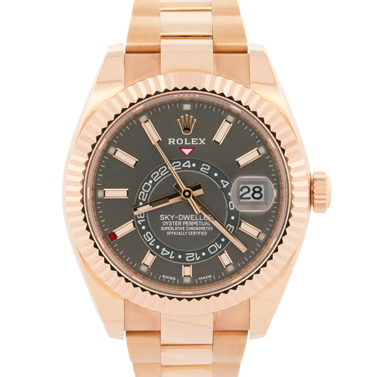 2016 Rolex Sky-Dweller 18K Rose Gold Slate Rhodium Oyster 42mm 326935 Box Papers
