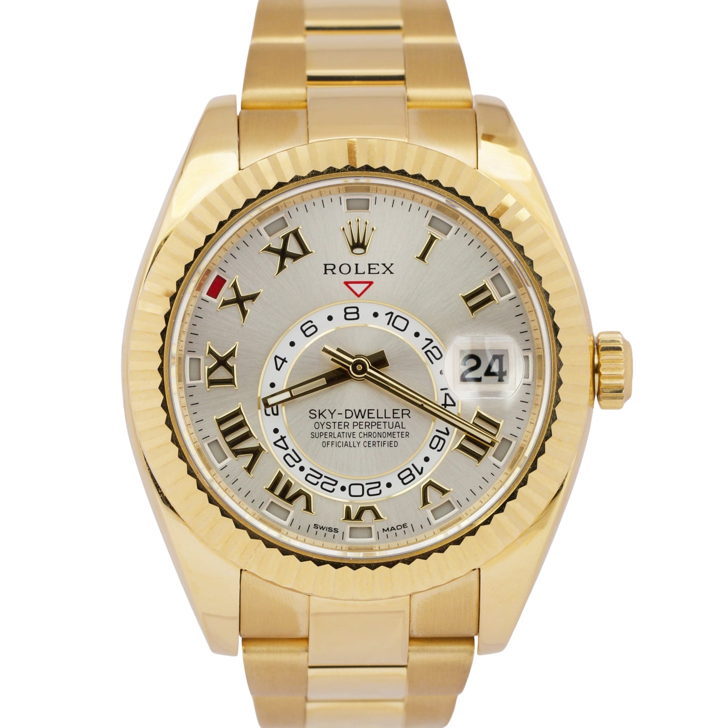 MINT Rolex Sky-Dweller SILVER ROMAN 18K Yellow Gold Oyster 42mm 326938 BOX