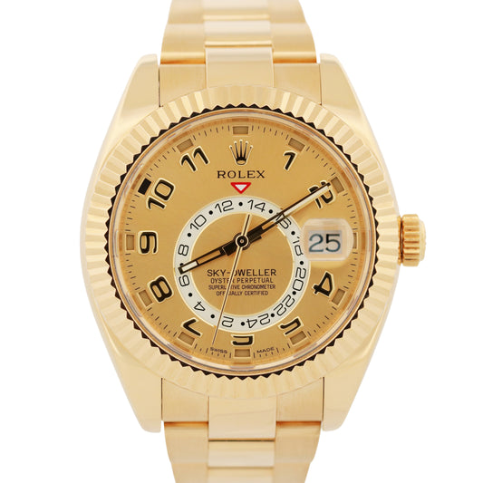 MINT PAPERS Rolex Sky-Dweller CHAMPAGNE ARABIC 18K Yellow Gold 42mm 326938 BOX