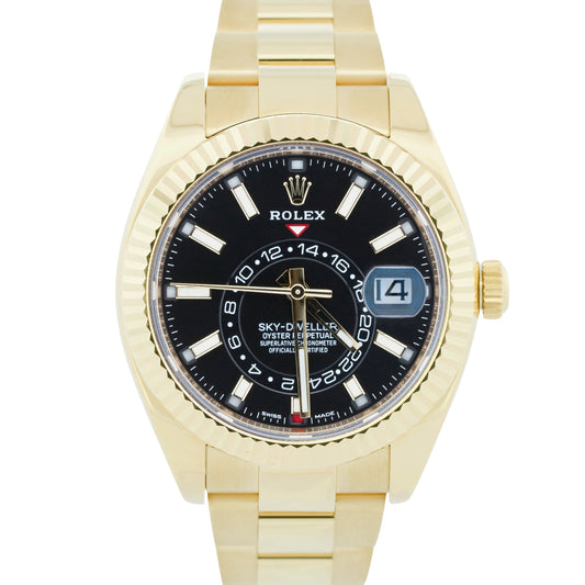 2022 PAPERS Rolex Sky-Dweller BLACK 18K Yellow Gold Fluted 42mm 326938 Watch BOX