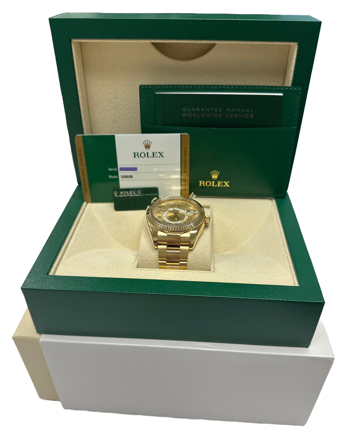 MINT PAPERS Rolex Sky-Dweller CHAMPAGNE ARABIC 18K Yellow Gold 42mm 326938 BOX