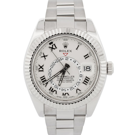 Rolex Sky-Dweller IVORY WHITE ROMAN 18K White Gold Fluted 42mm Oyster 326939