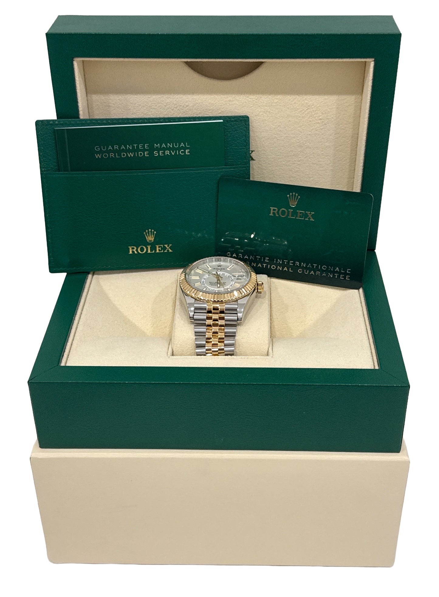 2021 PAPERS Rolex Sky-Dweller WHITE 18K Gold Stainless JUBILEE 42mm 326933 BOX