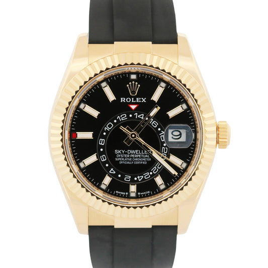Rolex Sky-Dweller BLACK 18K Yellow Gold Rubber OYSTERFLEX 42mm 336238 Watch BOX