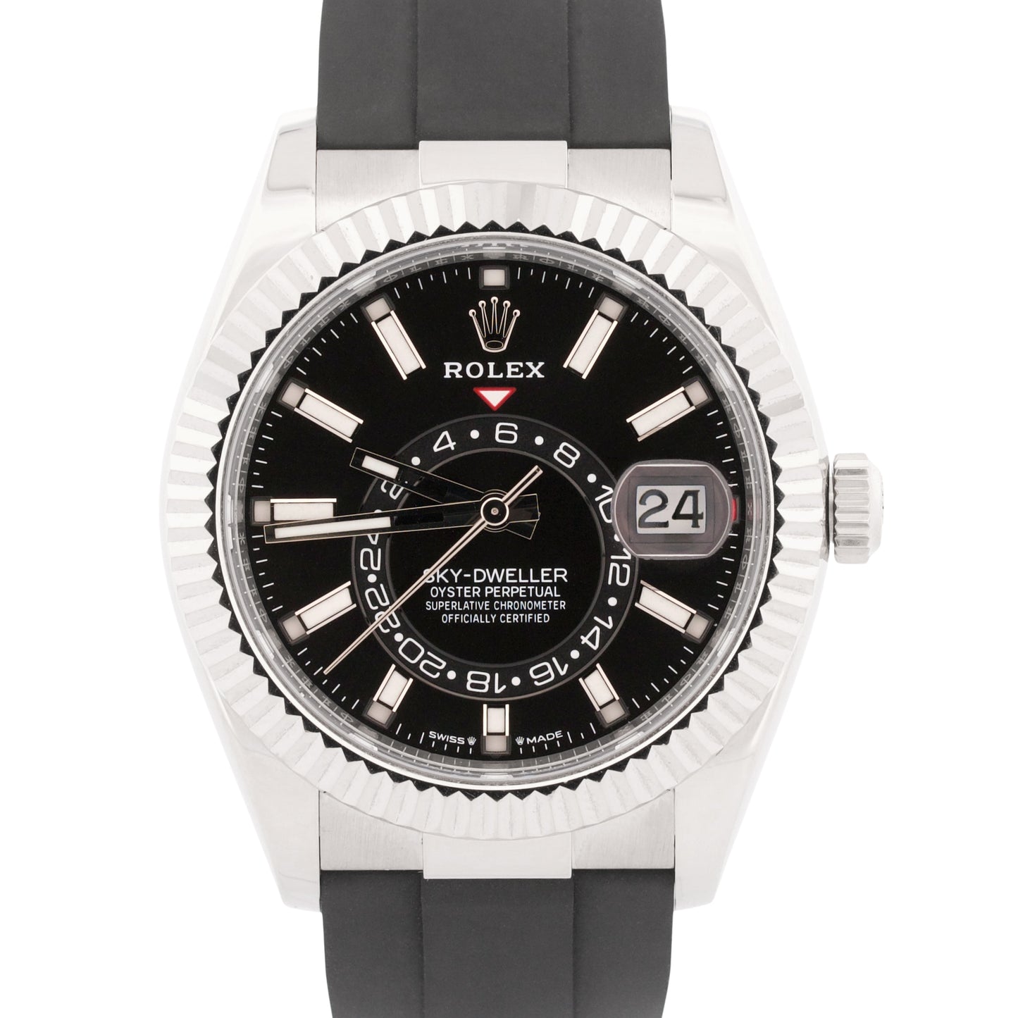 2024 PAPERS Rolex Sky-Dweller BLACK 18K White Gold OYSTERFLEX Rubber 336239 BOX