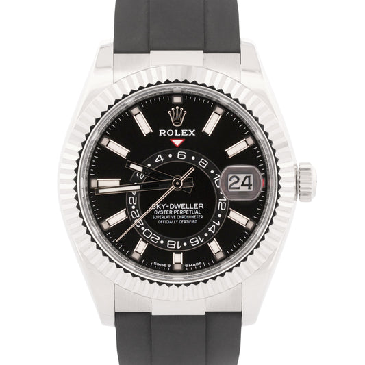 2024 PAPERS Rolex Sky-Dweller BLACK 18K White Gold OYSTERFLEX Rubber 336239 BOX