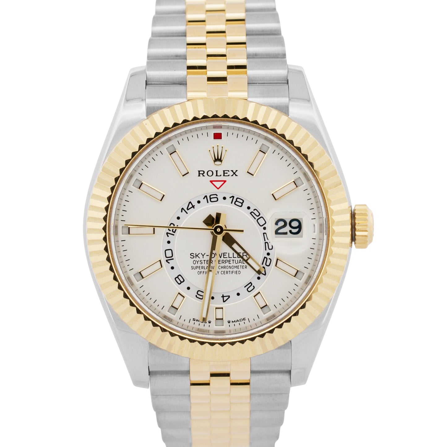 2024 PAPERS Rolex Sky-Dweller WHITE Two-Tone 18K Gold Steel JUBILEE 336933 BOX