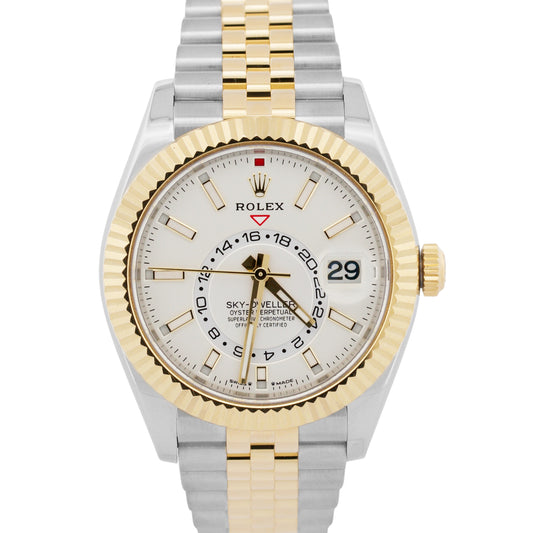 2024 PAPERS Rolex Sky-Dweller WHITE Two-Tone 18K Gold Steel JUBILEE 336933 BOX