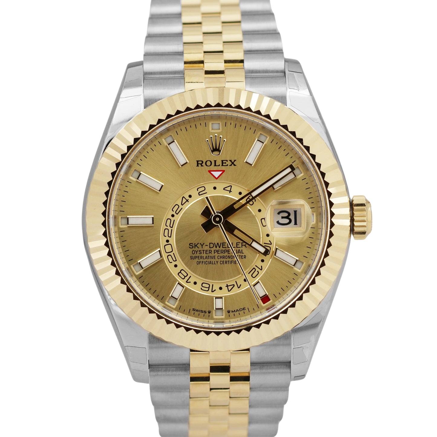 NEW SEPT 2024 PAPERS Rolex Sky-Dweller CHAMPAGNE Gold Steel JUBILEE 336933 BOX