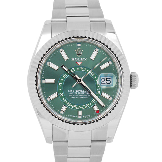 BRAND NEW MAY 2024 PAPERS Rolex Sky-Dweller MINT GREEN 42mm Oyster 336934 BOX