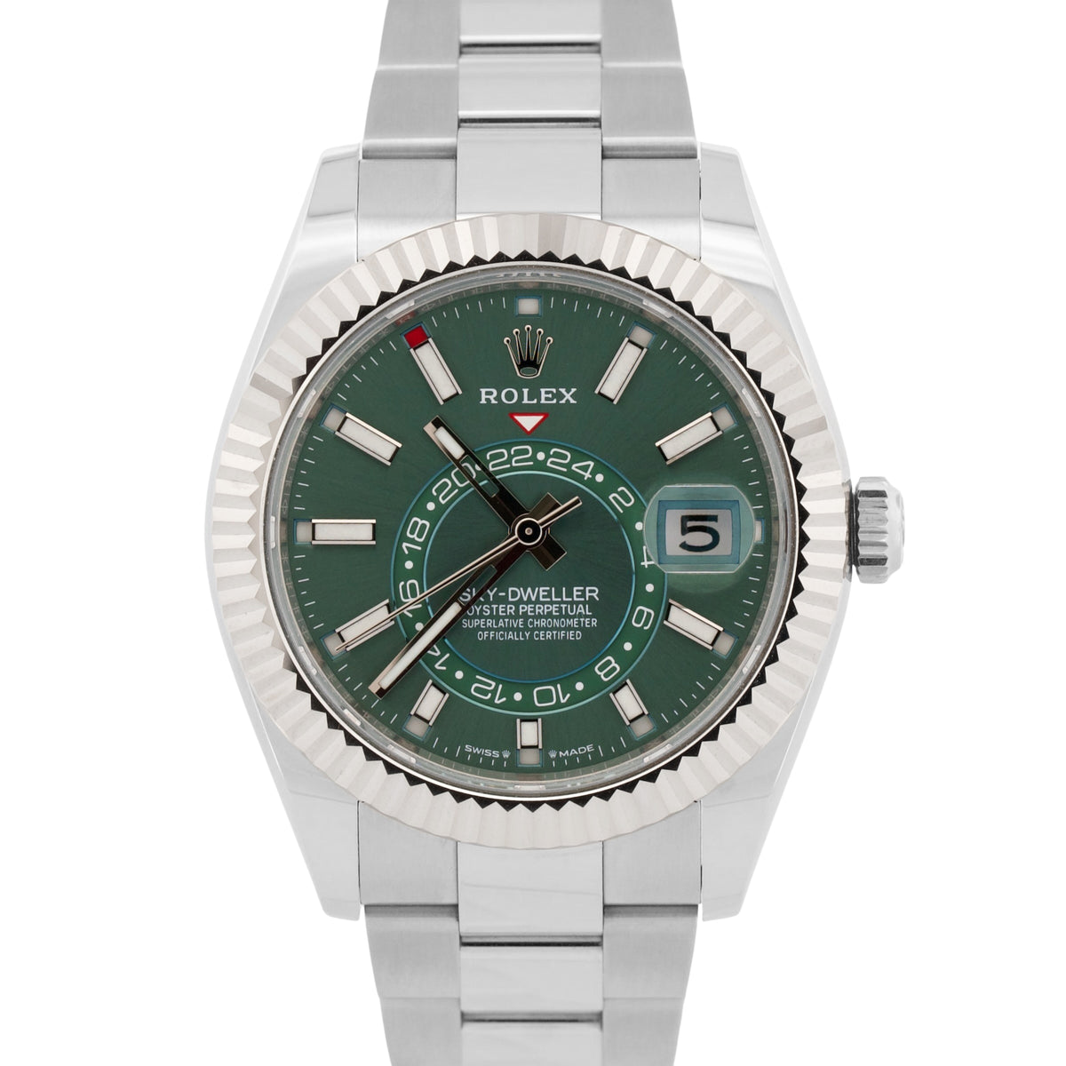 New 2024 Rolex Sky-Dweller 336934 Mint Green 42mm Oyster 18K Steel Box Papers