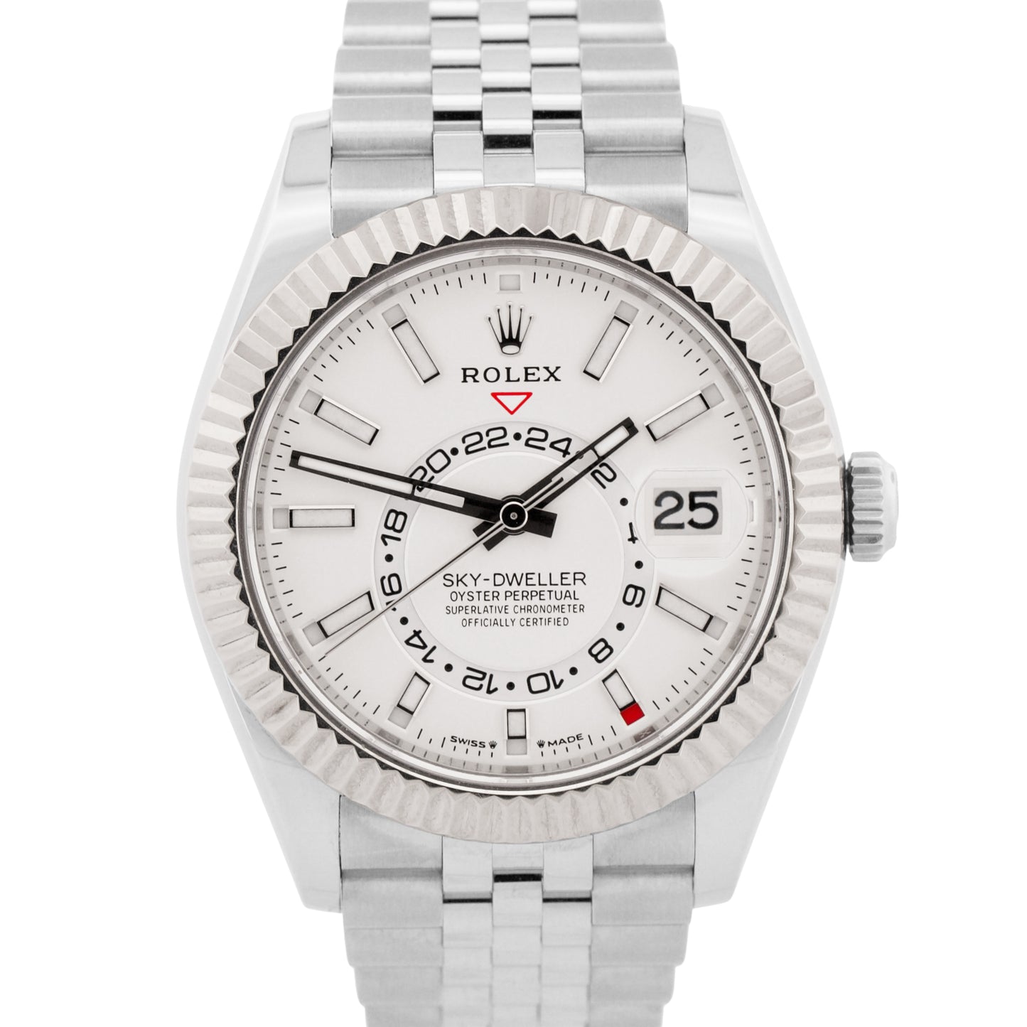 2024 PAPERS Rolex Sky-Dweller WHITE 42mm Steel 18K Gold JUBILEE Watch 336934 BOX