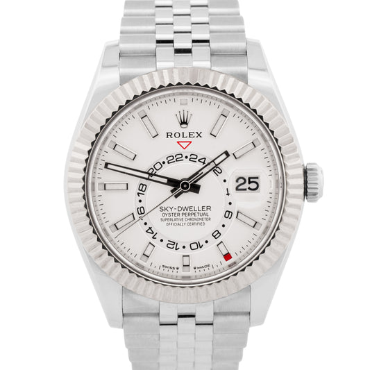 2024 PAPERS Rolex Sky-Dweller WHITE 42mm Steel 18K Gold JUBILEE Watch 336934 BOX