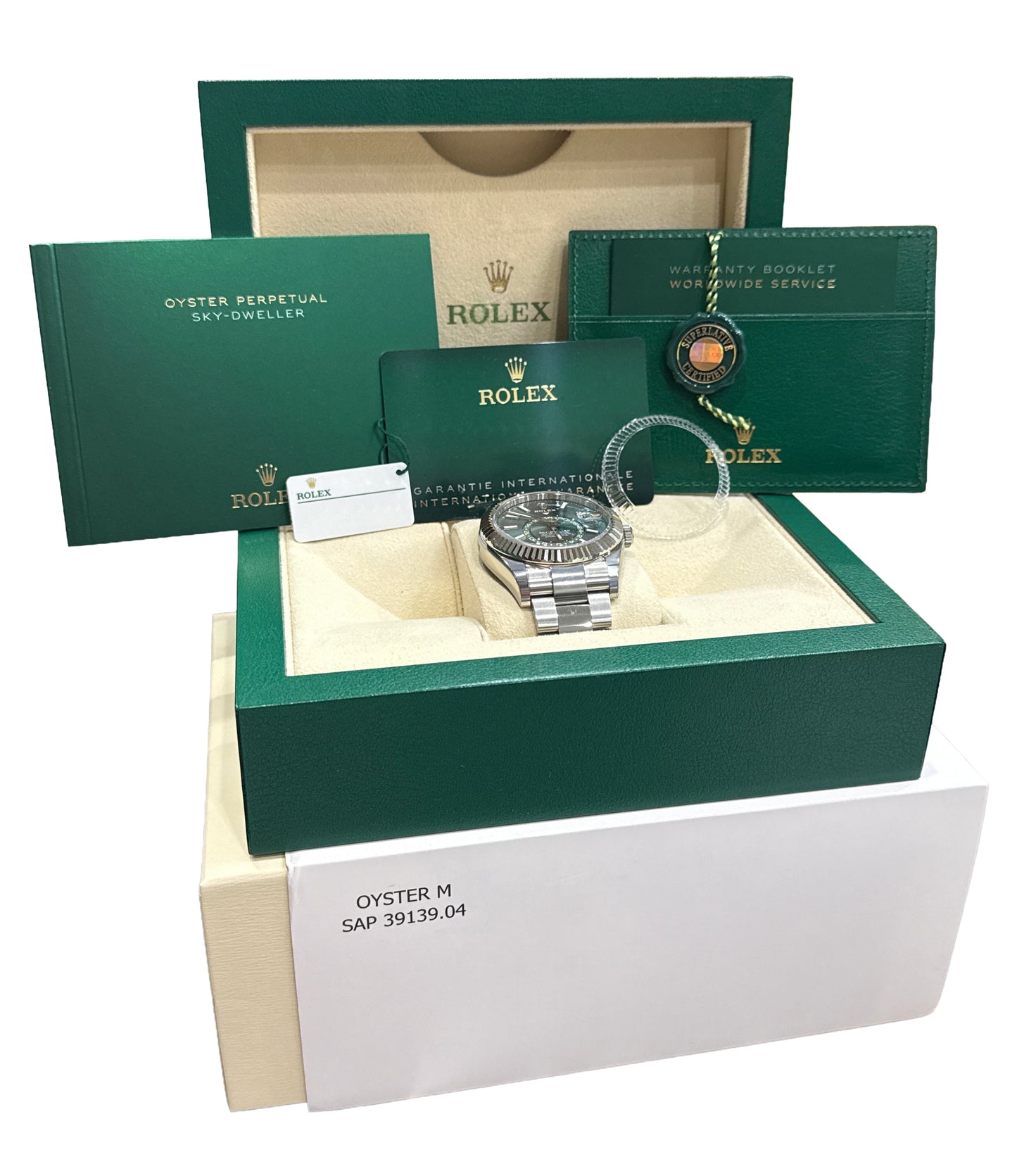 NEW STICKERED 2024 PAPERS Rolex Sky-Dweller GREEN 42mm OYSTER 18K 336934 BOX