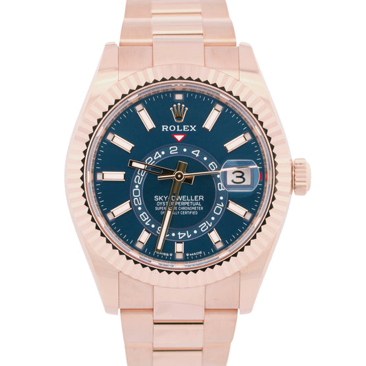 BRAND NEW 2025 PAPERS Rolex Sky-Dweller 18K Rose Gold BLUE 42mm 336935 BOX