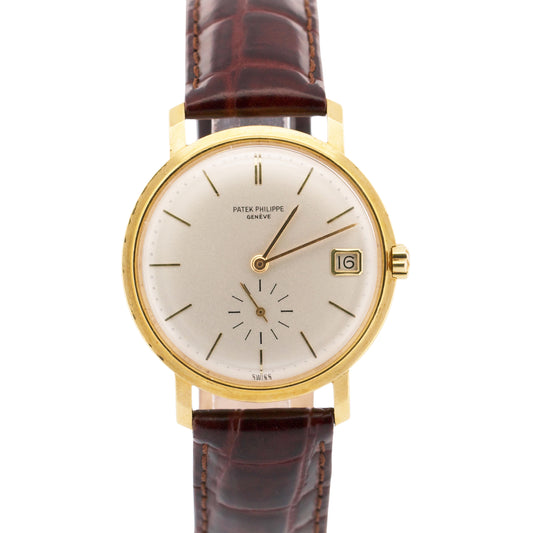 VINTAGE Patek Philippe Calatrava 36mm SILVER Automatic 18K Gold Leather 3445