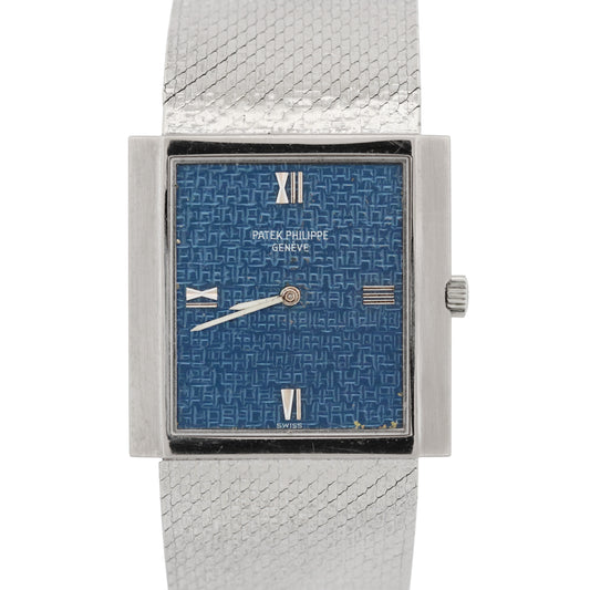 VINTAGE Patek Philippe BLUE GUILLOCHE 26mm 18K White Gold Manual Watch 3571/1