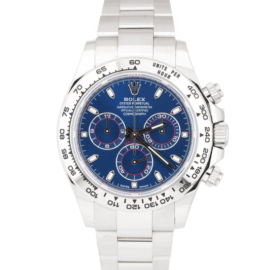 UNPOLISHED Rolex Daytona Cosmograph Blue 18K White Gold Oyster Watch 116509 BOX