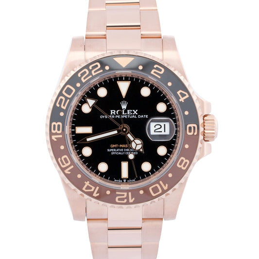 2020 PAPERS Rolex GMT-Master II ROOT BEER 18K Rose Gold 40mm 126715 CHNR BOX