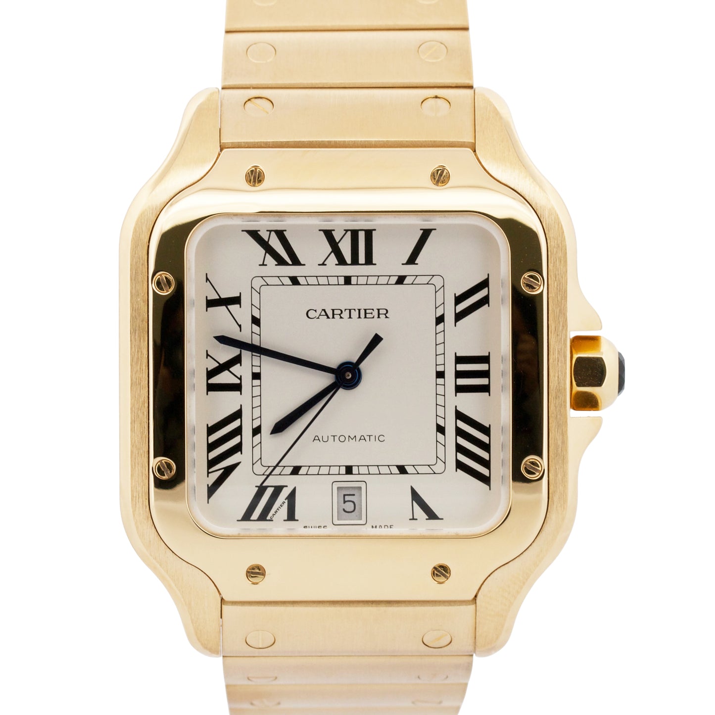 2024 PAPERS Cartier Santos SILVER WHITE 18K Yellow Gold 39.8mm 4070 WGSA0029 BOX