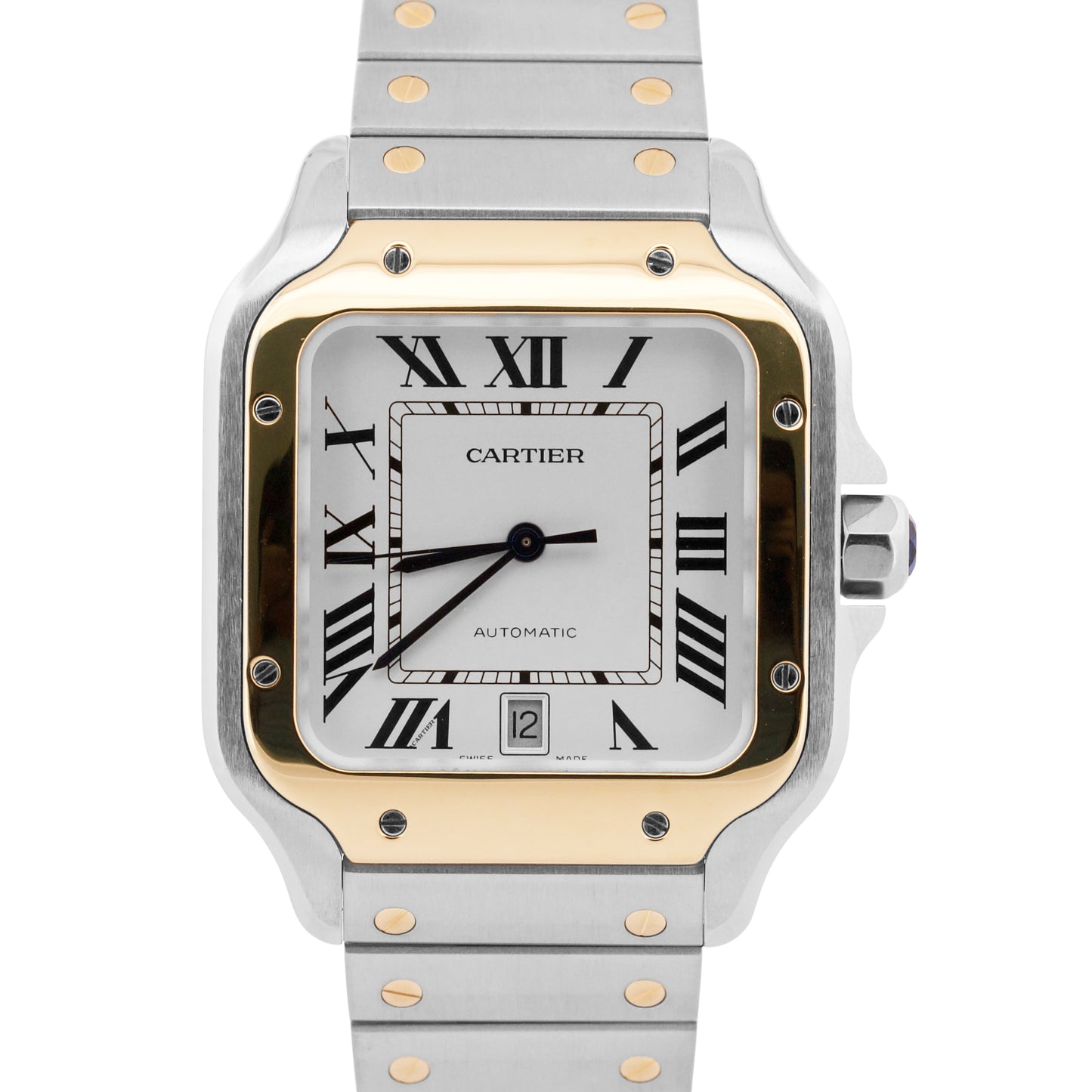 Cartier Santos SILVER WHITE Two-Tone 18K Gold Steel 39.8mm 4072 / W2SA0009 Watch
