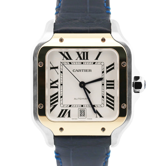 2023 PAPERS Cartier Santos 39.8mm Two-Tone 18K Steel Leather 4072 W2SA0009 BOX