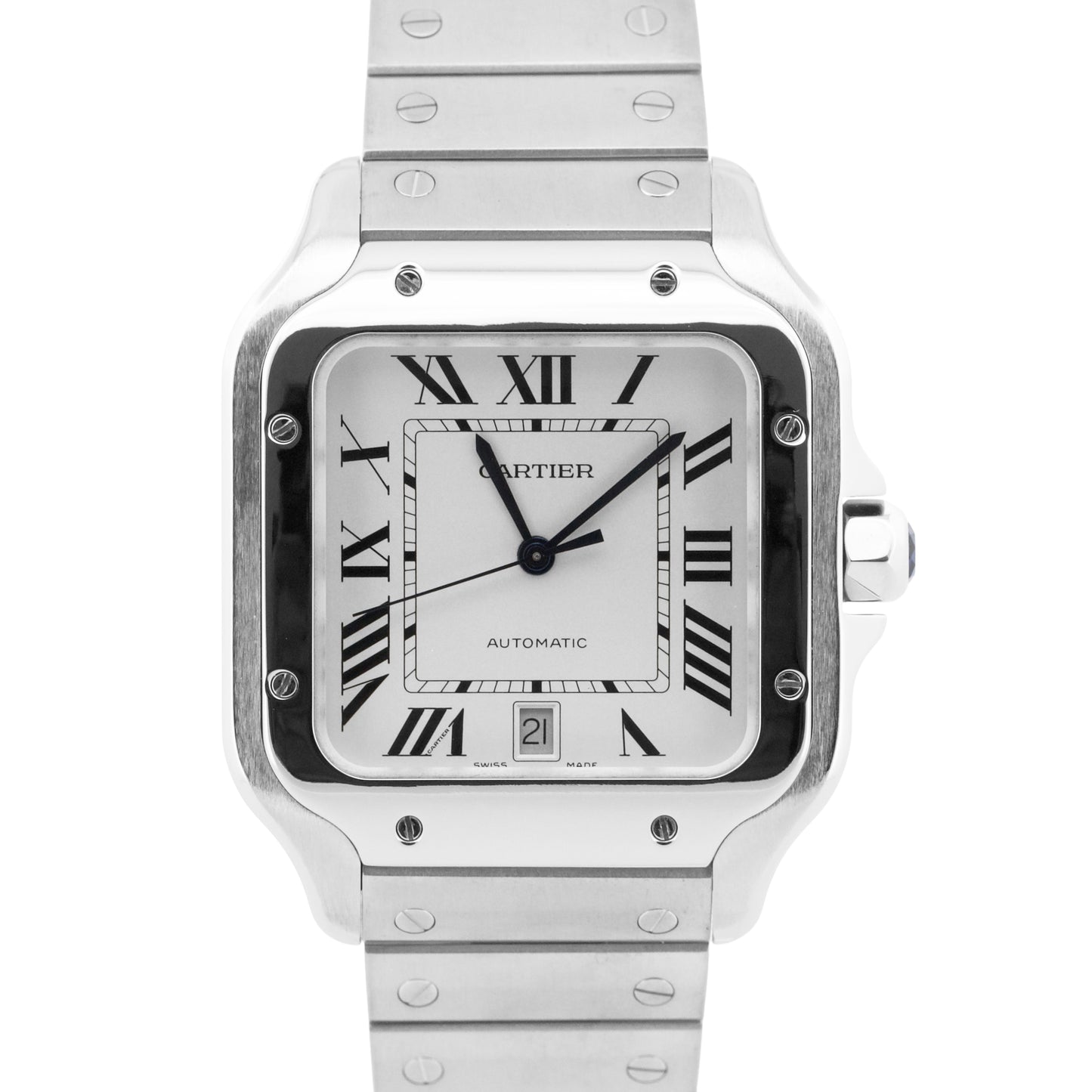 Cartier Santos 39.8mm WHITE ROMAN Automatic Stainless Steel 4072 WSSA0018 Watch
