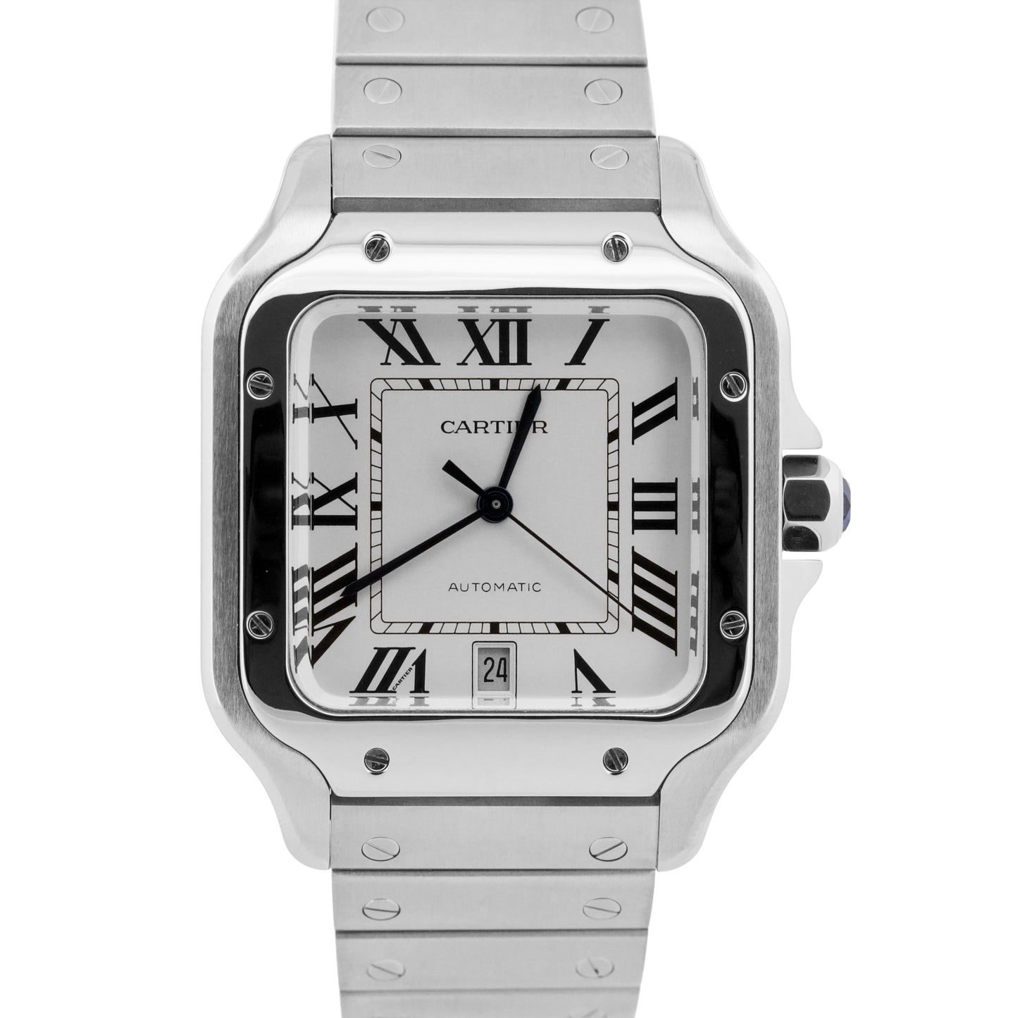 2022 PAPERS Cartier Santos 39.8mm WHITE ROMAN Stainless Steel 4072 WSSA0018 BOX