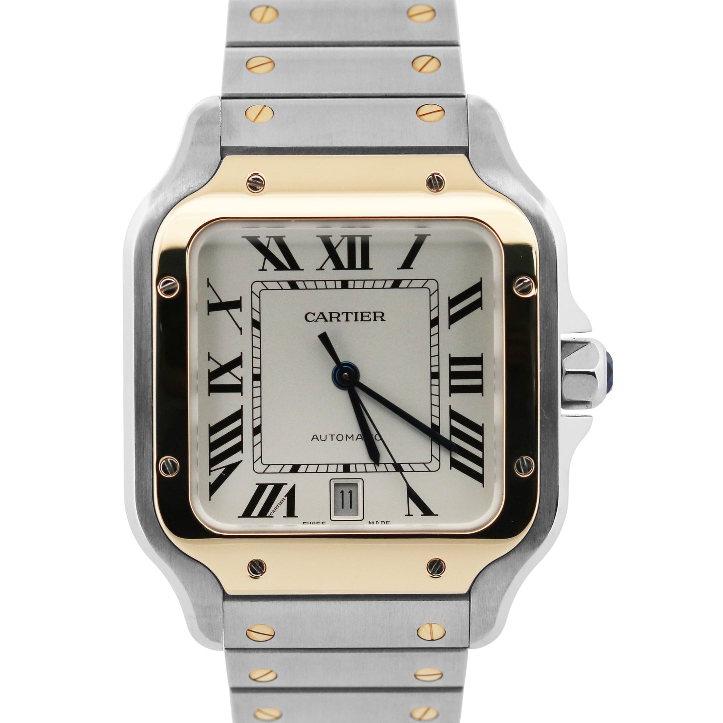 Cartier Santos 39.8mm WHITE Two-Tone 18K Yellow Gold Stainless 4072 W2SA0009