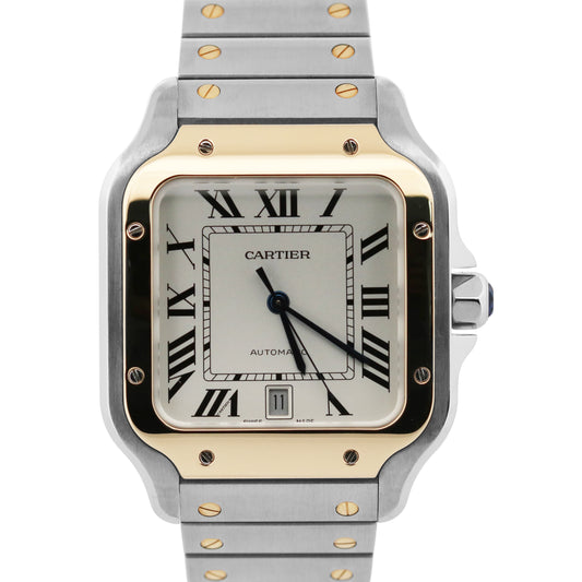 Cartier Santos 39.8mm WHITE Two-Tone 18K Yellow Gold Stainless 4072 W2SA0009