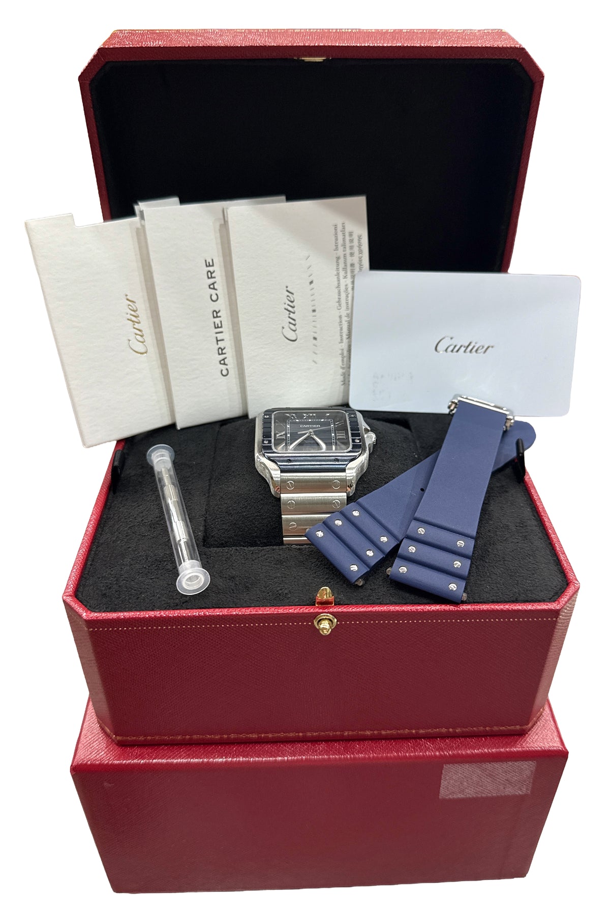 2023 Cartier Santos 4072 WSSA0048 39.8mm Blue PVD Steel Rubber Watch Box Papers
