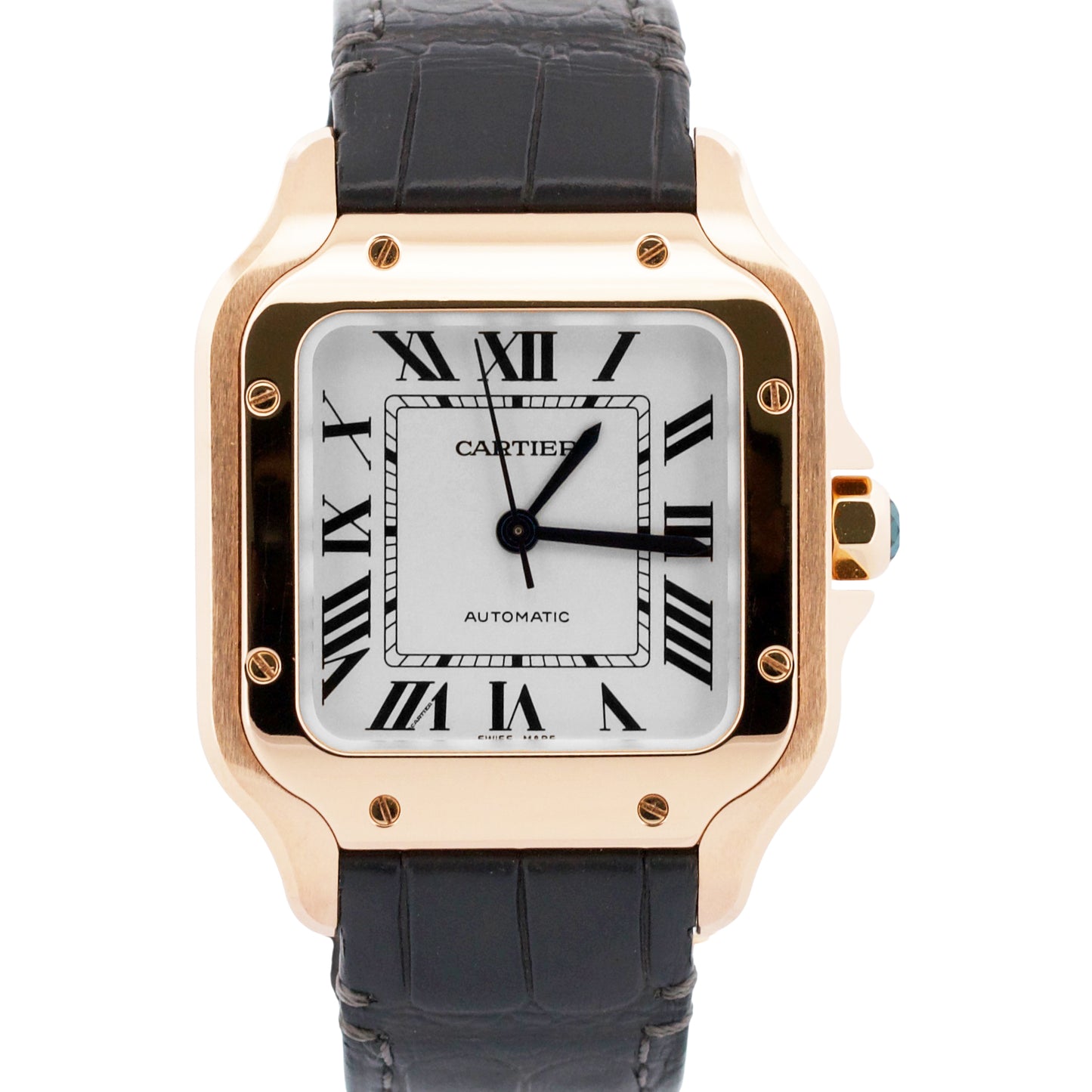 2024 PAPERS Cartier Santos 35.1mm WHITE 18K Rose Gold Leather 4074 WGSA0012 BOX