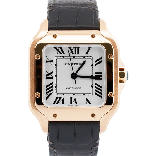 2024 PAPERS Cartier Santos 35.1mm WHITE 18K Rose Gold Leather 4074 WGSA0012 BOX