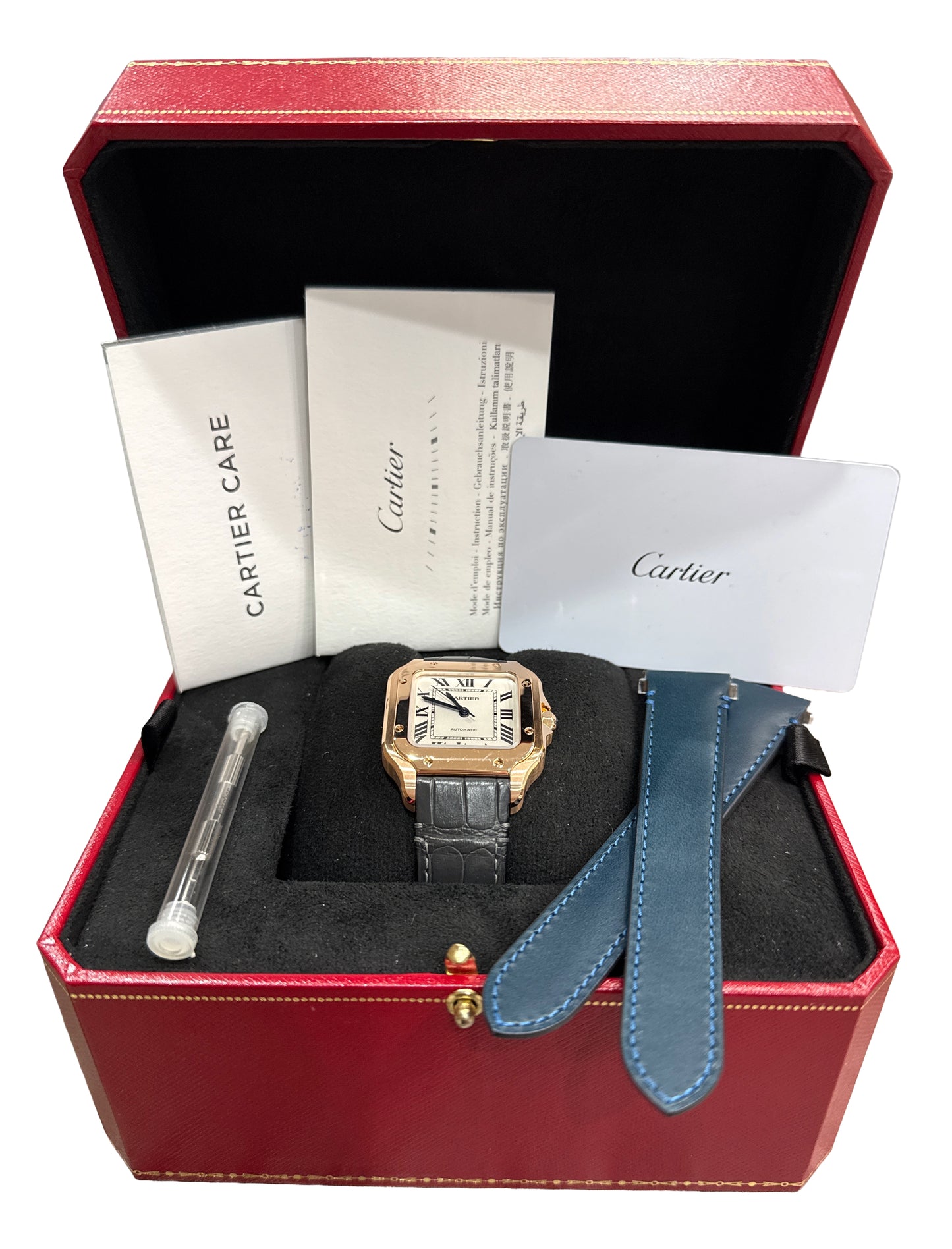 2024 PAPERS Cartier Santos 35.1mm WHITE 18K Rose Gold Leather 4074 WGSA0012 BOX