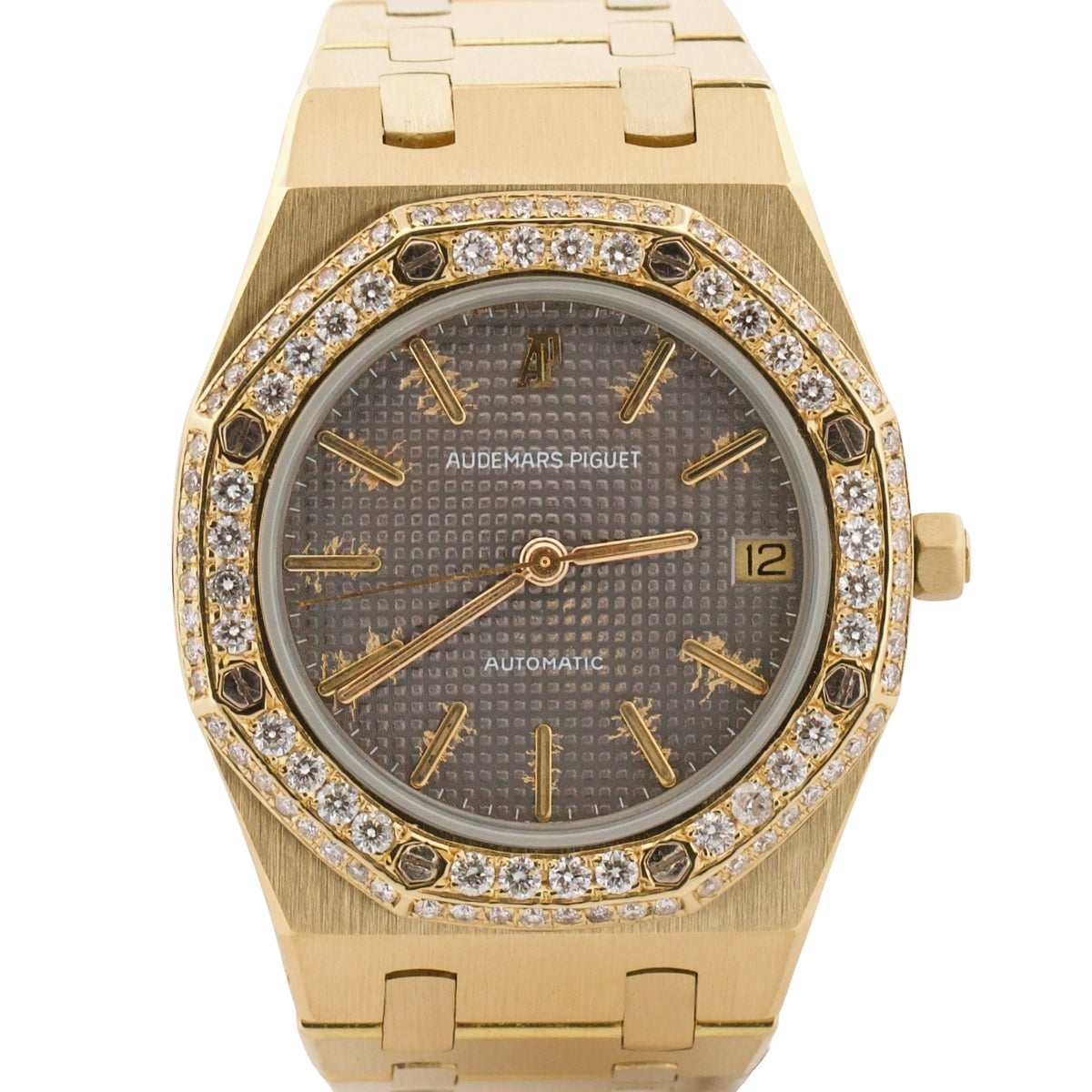 Vintage Audemars Piguet Royal Oak 4100BA Patina Gray Diamond 35mm 18K Gold Watch