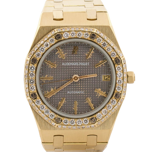 Vintage Audemars Piguet Royal Oak 4100BA Patina Gray Diamond 35mm 18K Gold Watch