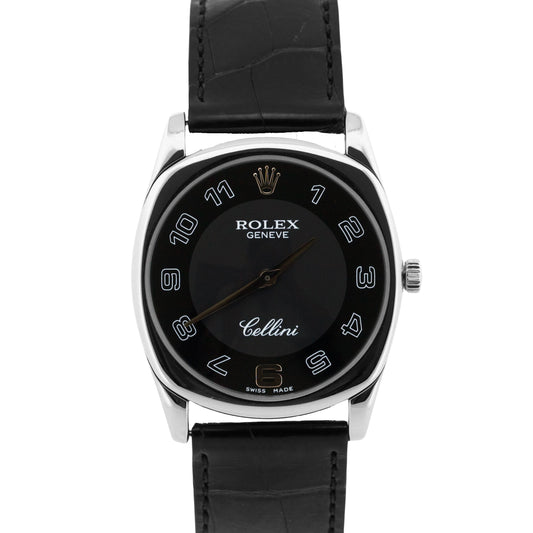 Rolex Cellini DANAOS Black Arabic 34mm 18K White Gold Leather 4233 Watch BOX
