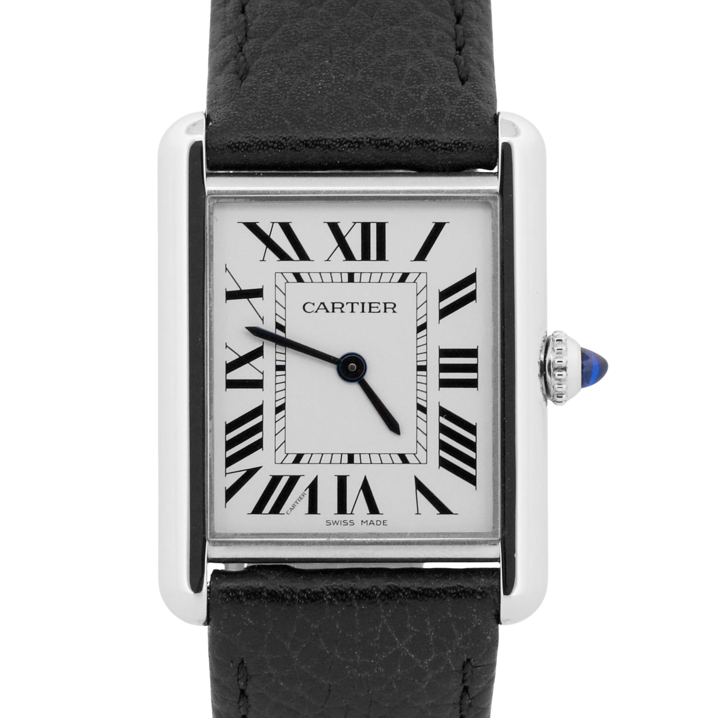 Cartier Tank Must Large SILVER Leather Quartz 25.5mm Steel WSTA0041 Watch 4323