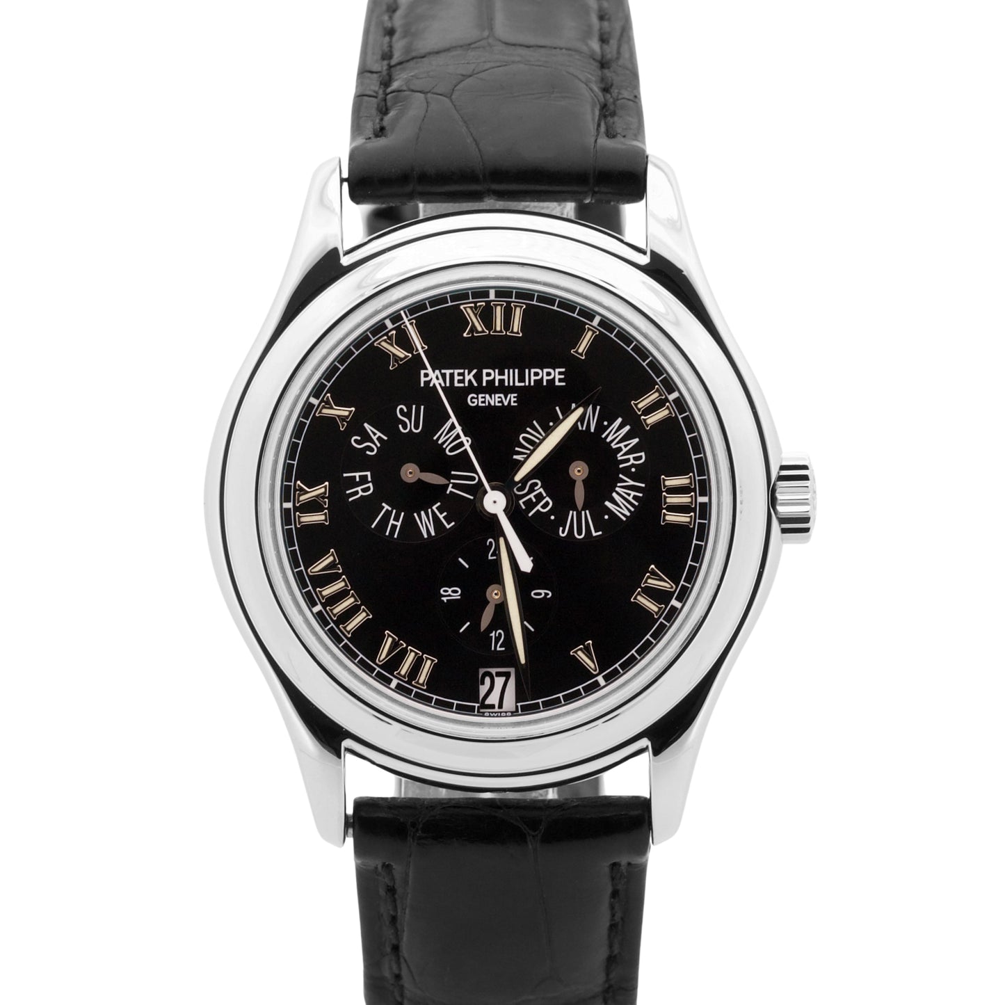 Patek Philippe Annual Calendar BLACK Roman 950 Platinum 37mm 5035P Leather Watch