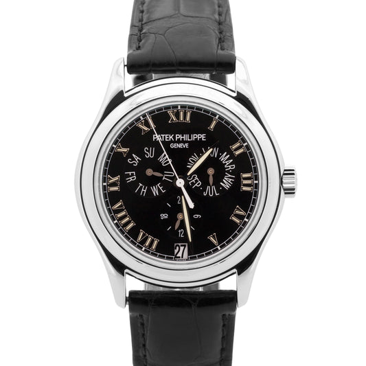 Patek Philippe Annual Calendar BLACK Roman 950 Platinum 37mm 5035P Leather Watch