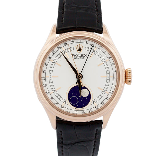 2020 PAPERS Rolex Cellini Moonphase WHITE 18K Everose Gold 39mm 50535 Watch BOX