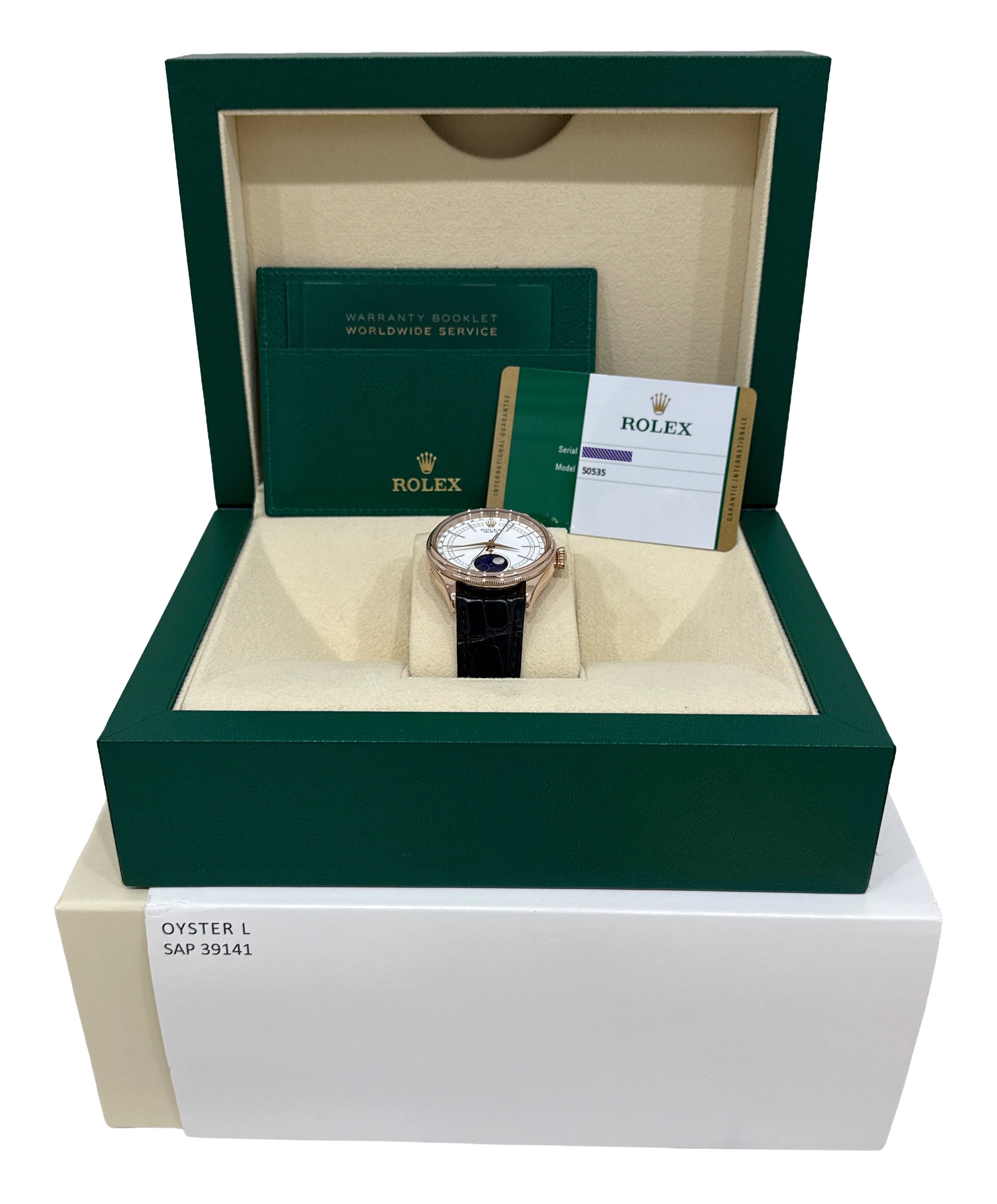 2020 PAPERS Rolex Cellini Moonphase WHITE 18K Everose Gold 39mm