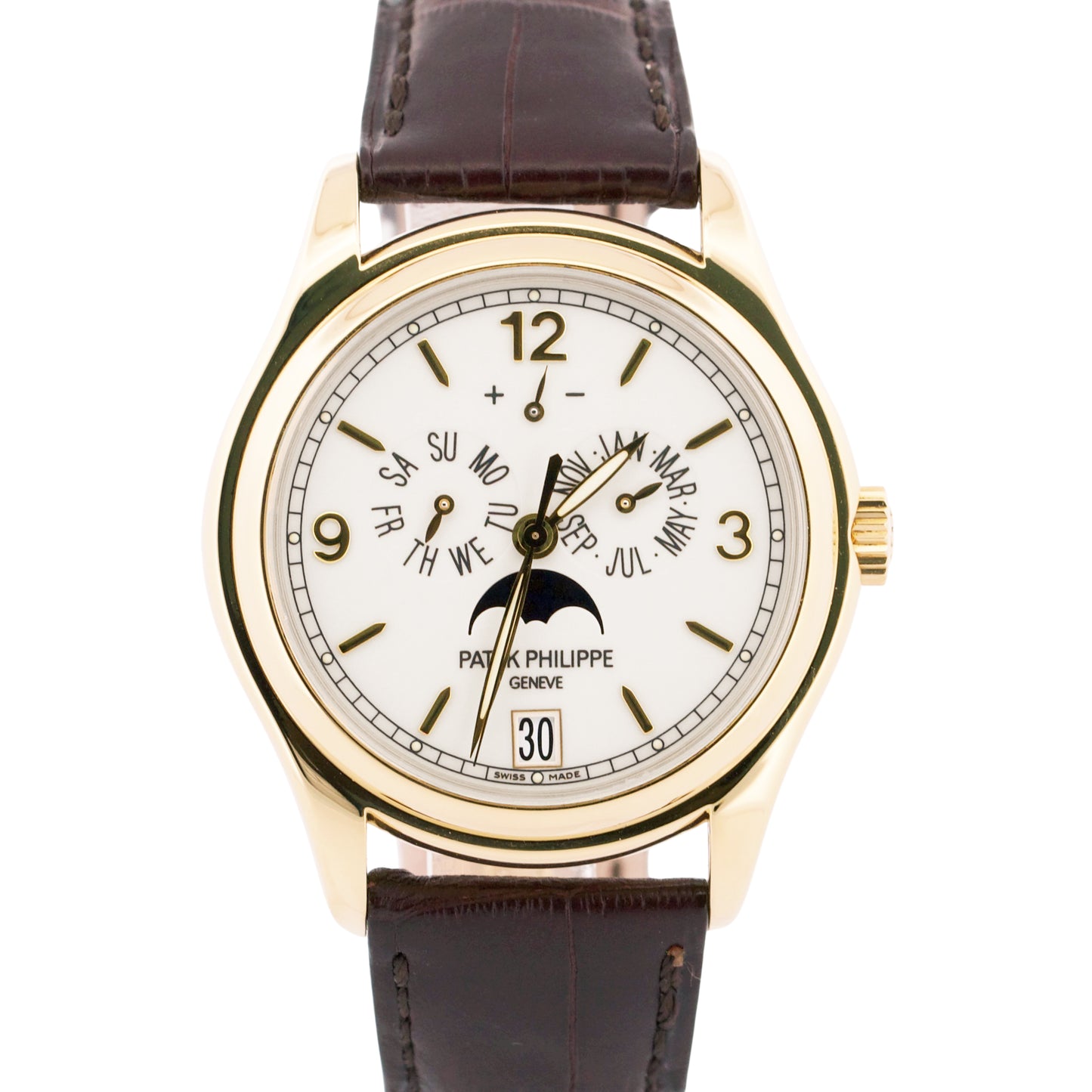 Patek Philippe Annual Calendar 18k Yellow Gold WHITE Leather 39mm 5146J Watch