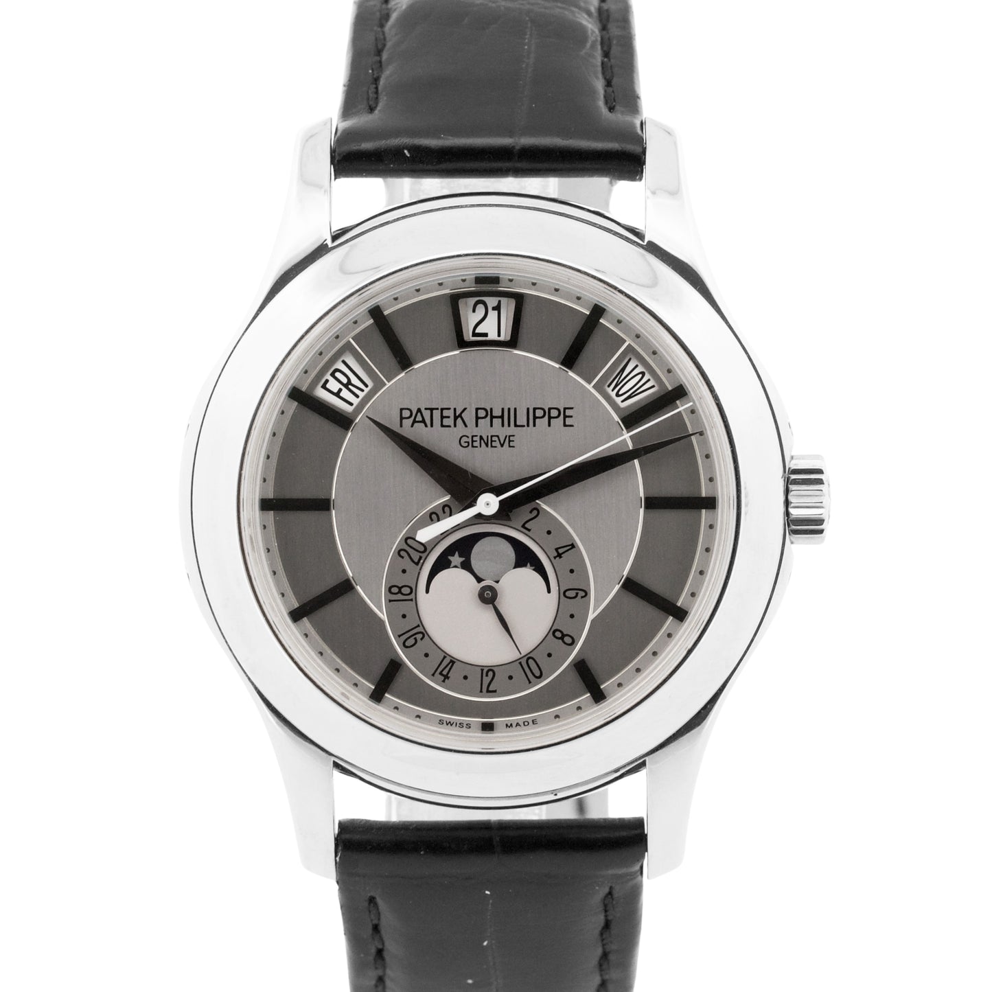 Patek Philippe Annual Calendar 18K White Gold GRAY SILVER Leather 40mm 5205G