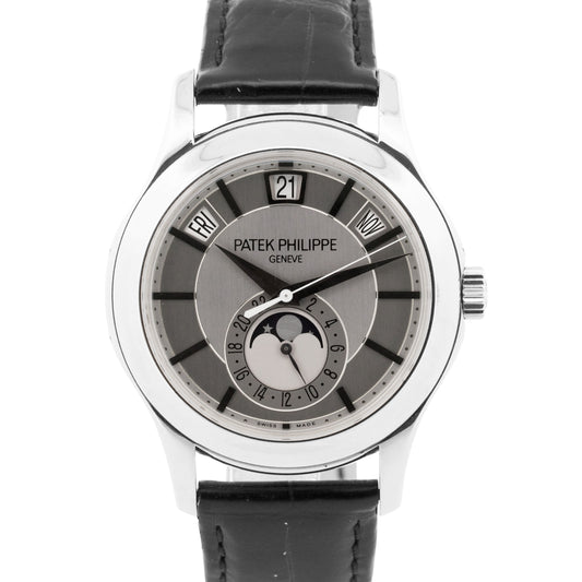Patek Philippe Annual Calendar 18K White Gold GRAY SILVER Leather 40mm 5205G