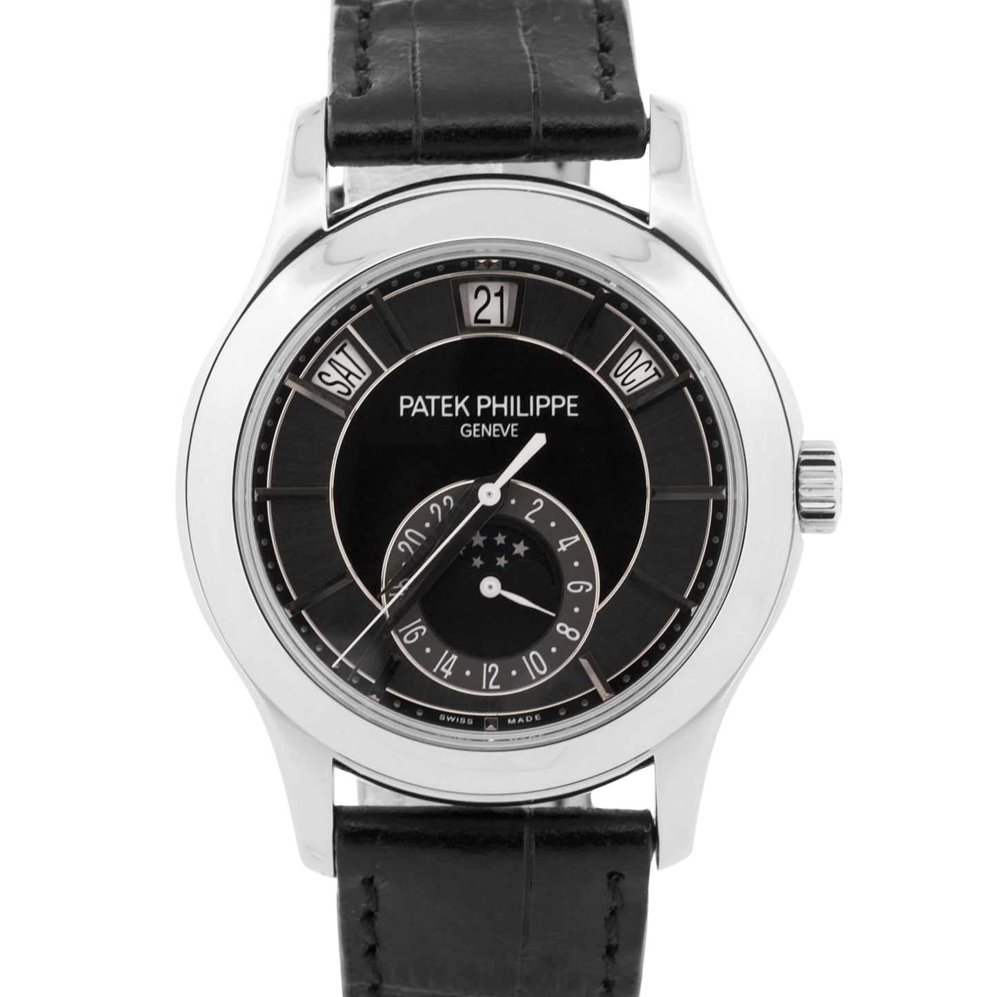 Patek Philippe Annual Calendar 18K White Gold GRAY BLACK Leather 40mm 5205G